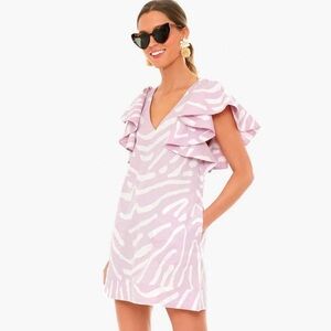 OLIPHANT |  Purple and White Zebra Lilac Flirty V Neck Ruffle Sleeve Dress Sz XS